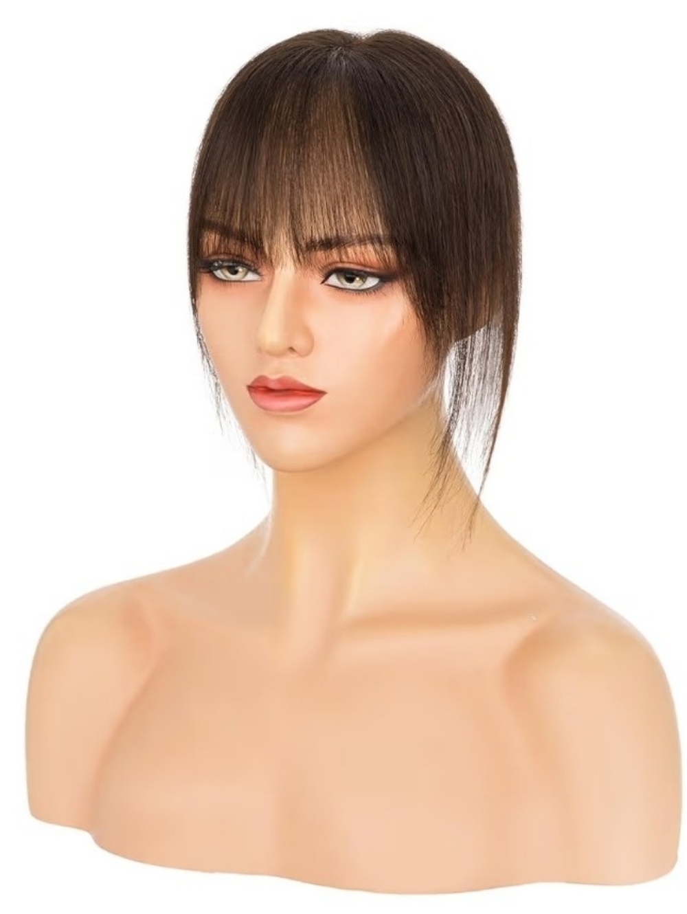 11" Human Hair Clip In Topper & Wispy Bangs 3.15"x4.33" Adjustable Parting